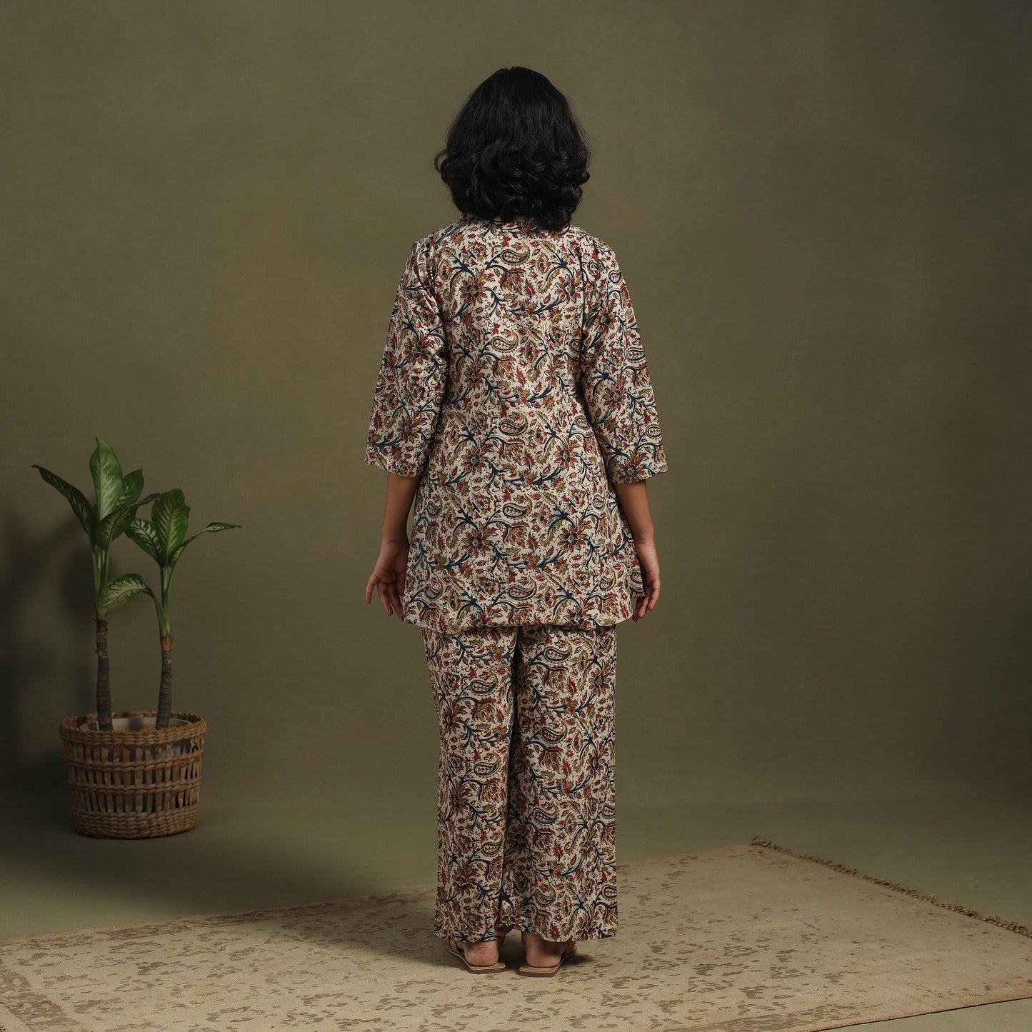 Beige Pedana Natural Dyed Block Print Kalamkari Co-ord Set 