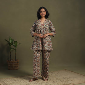 Beige Pedana Natural Dyed Block Print Kalamkari Co-ord Set 