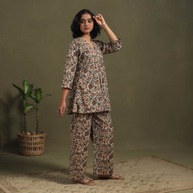 Beige Pedana Natural Dyed Block Print Kalamkari Co-ord Set 