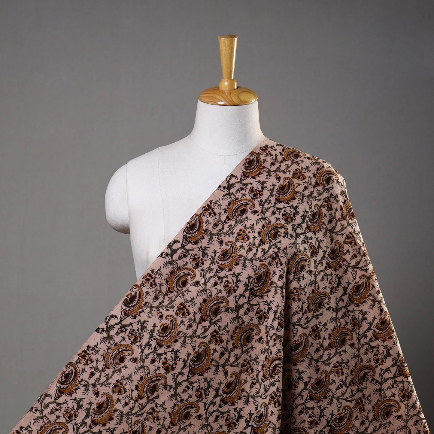 Beige Pedana Block Printed Cotton Kalamkari Fabric