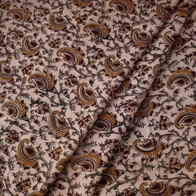 Beige Pedana Block Printed Cotton Kalamkari Fabric