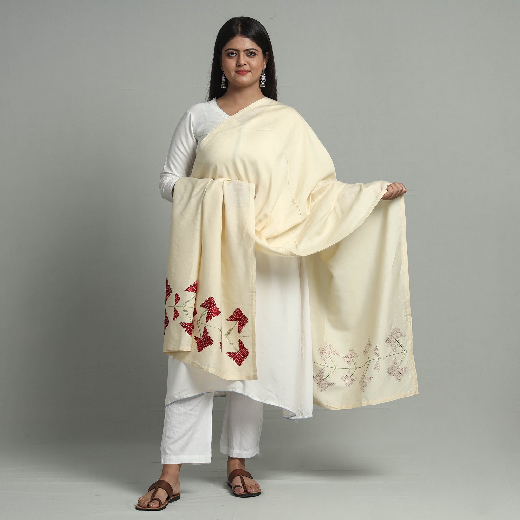 Phula Rai Beige Phulkari Hand Embroidery Silk Handloom Dupatta