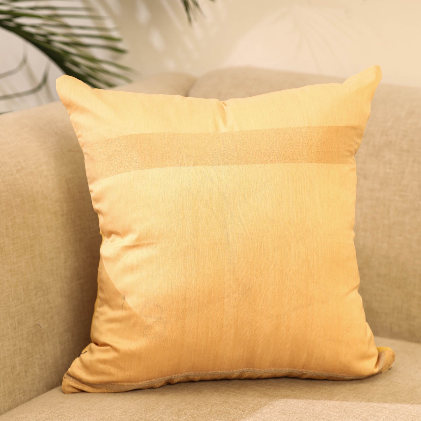 Buy Beige Plain Chanderi Silk Cushion Cover