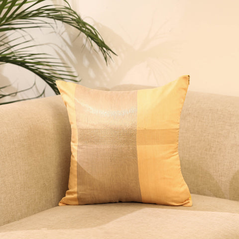 Buy Beige Plain Chanderi Silk Cushion Cover
