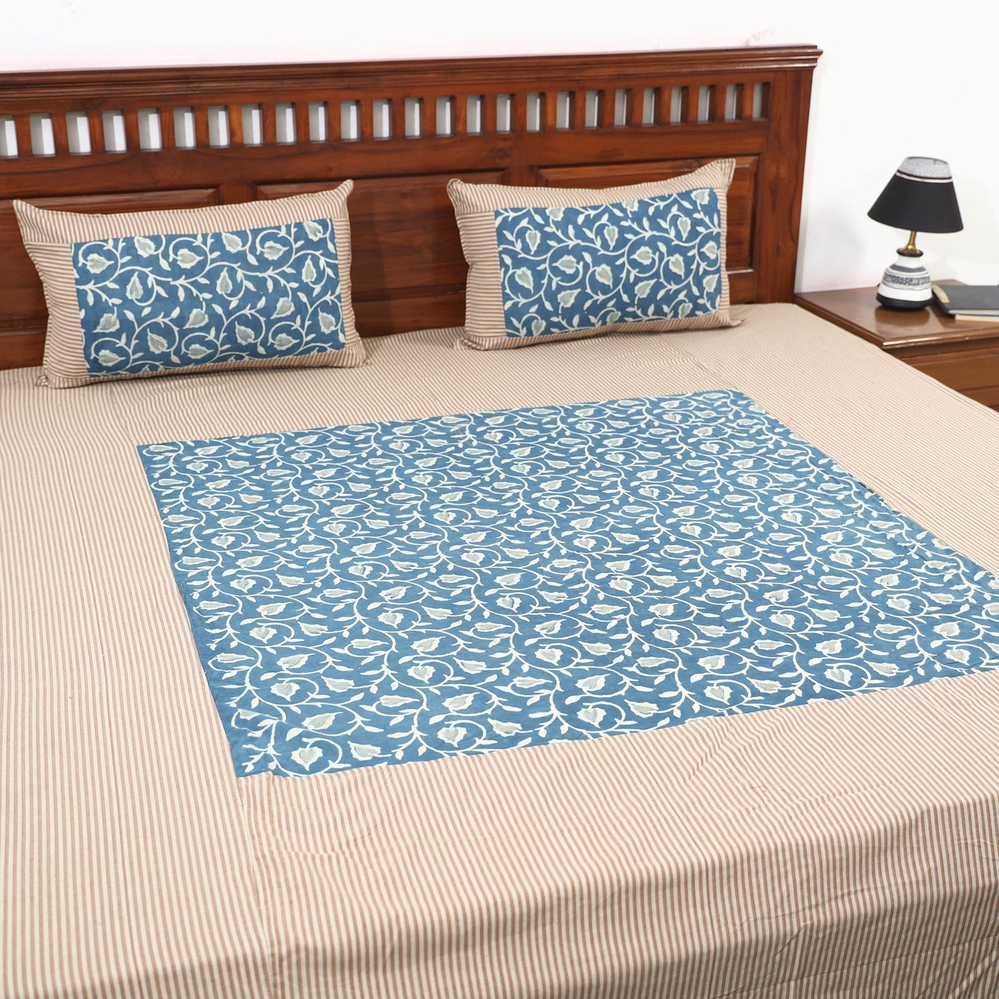 Buy Plain Cotton Double Bedcover with Block Print Patchwork Online at iTokri.com