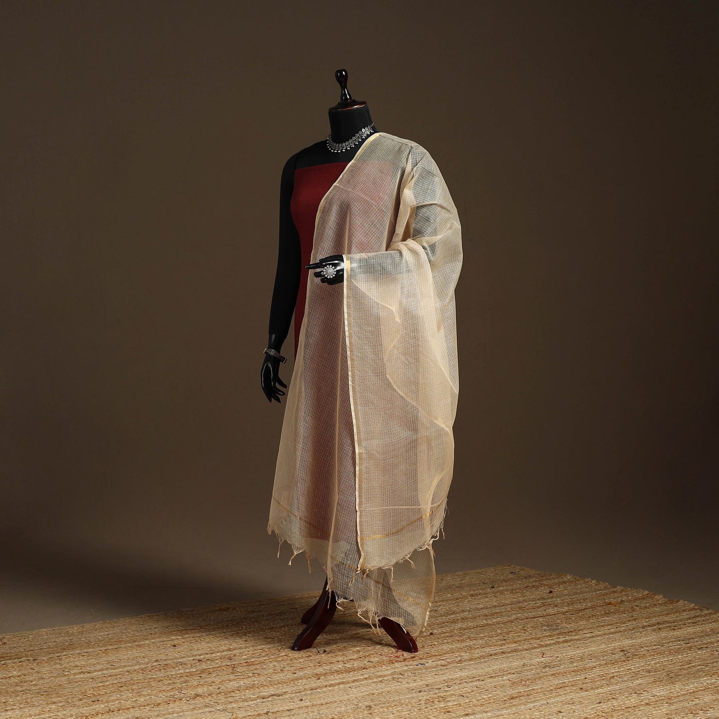 Plain cotton kota doria dupatta 25 - handcrafted