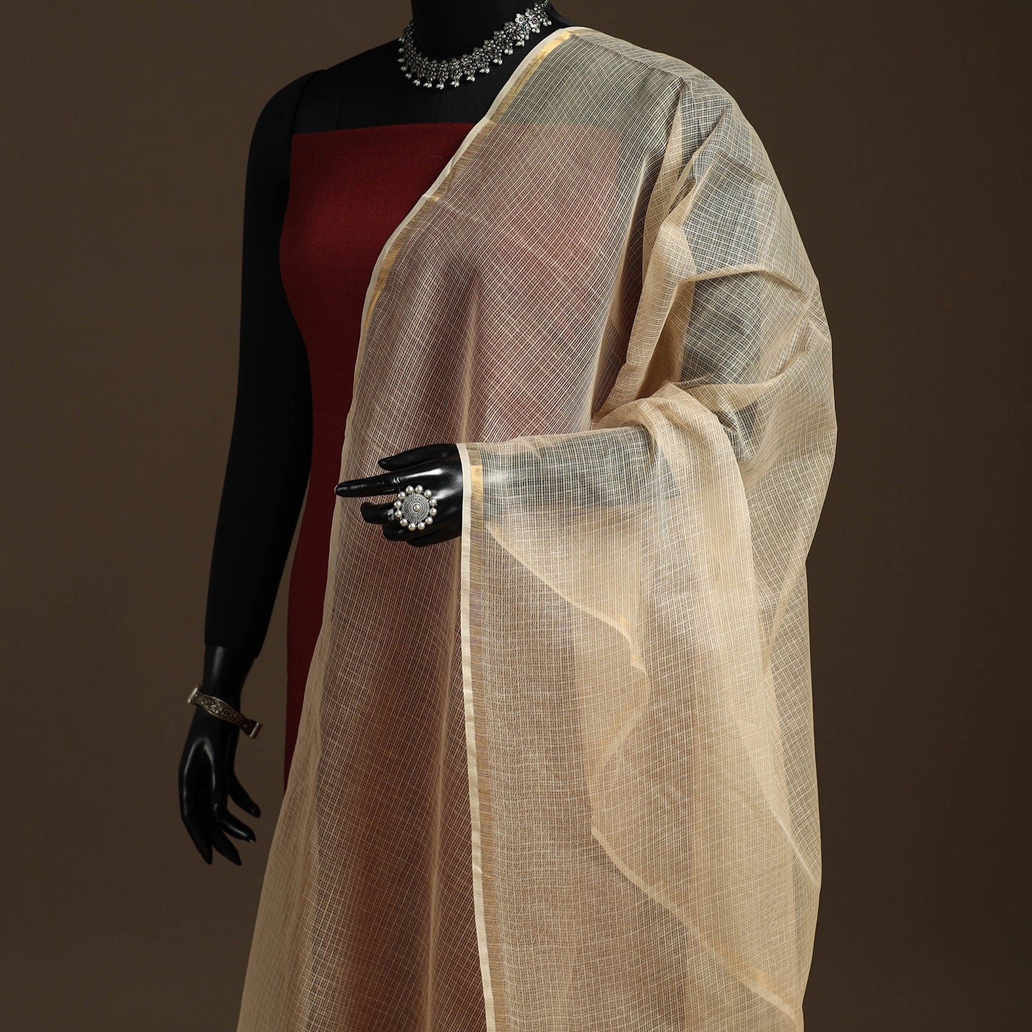 Plain cotton kota doria dupatta 25 - handcrafted