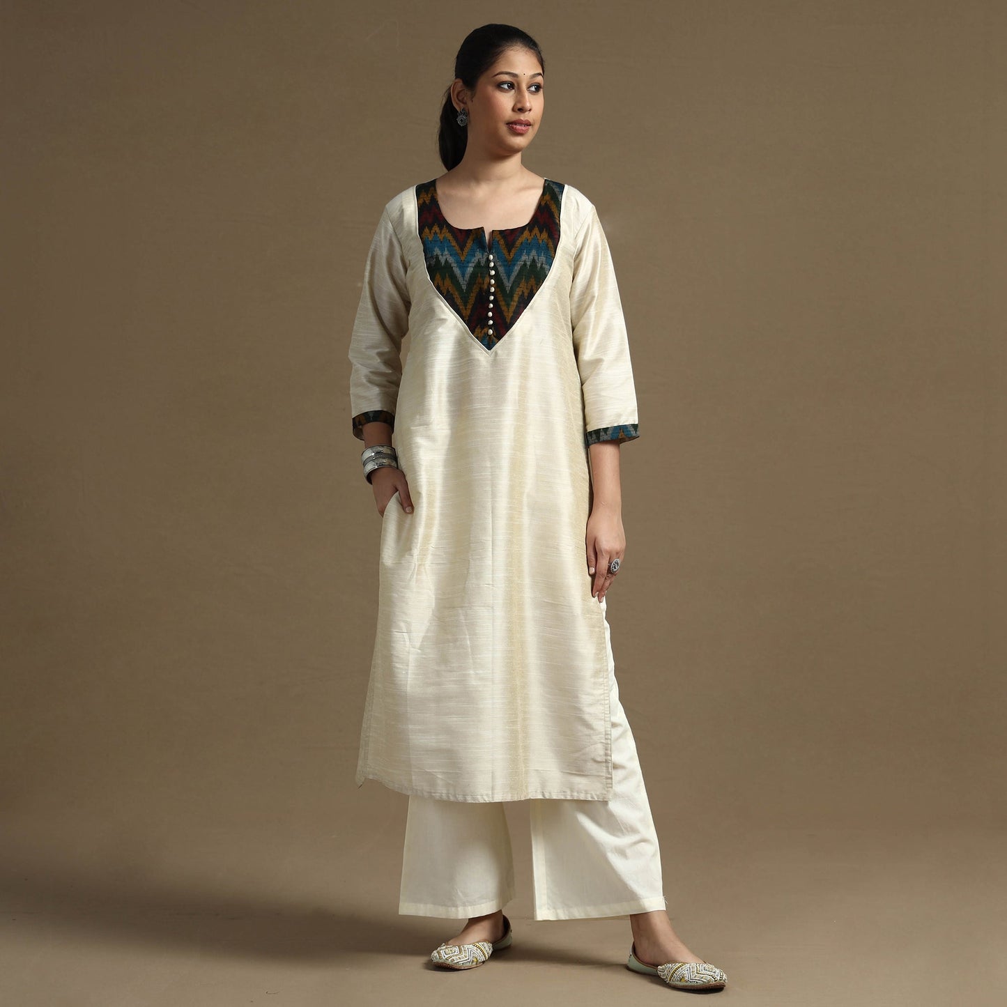 Buy Plain Solid Slub Silk Straight Kurta for Women