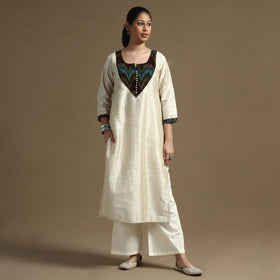 Buy Plain Solid Slub Silk Straight Kurta for Women