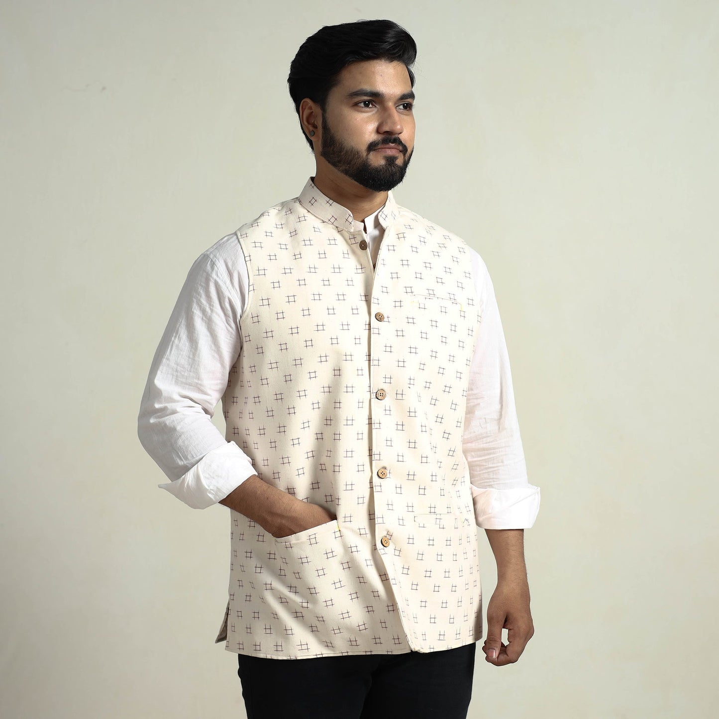Pochampally Ikat Cotton Nehru Jacket