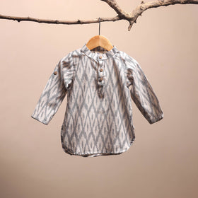 Beige - pochampally ikat cotton kids kurta (6-12 months) 20