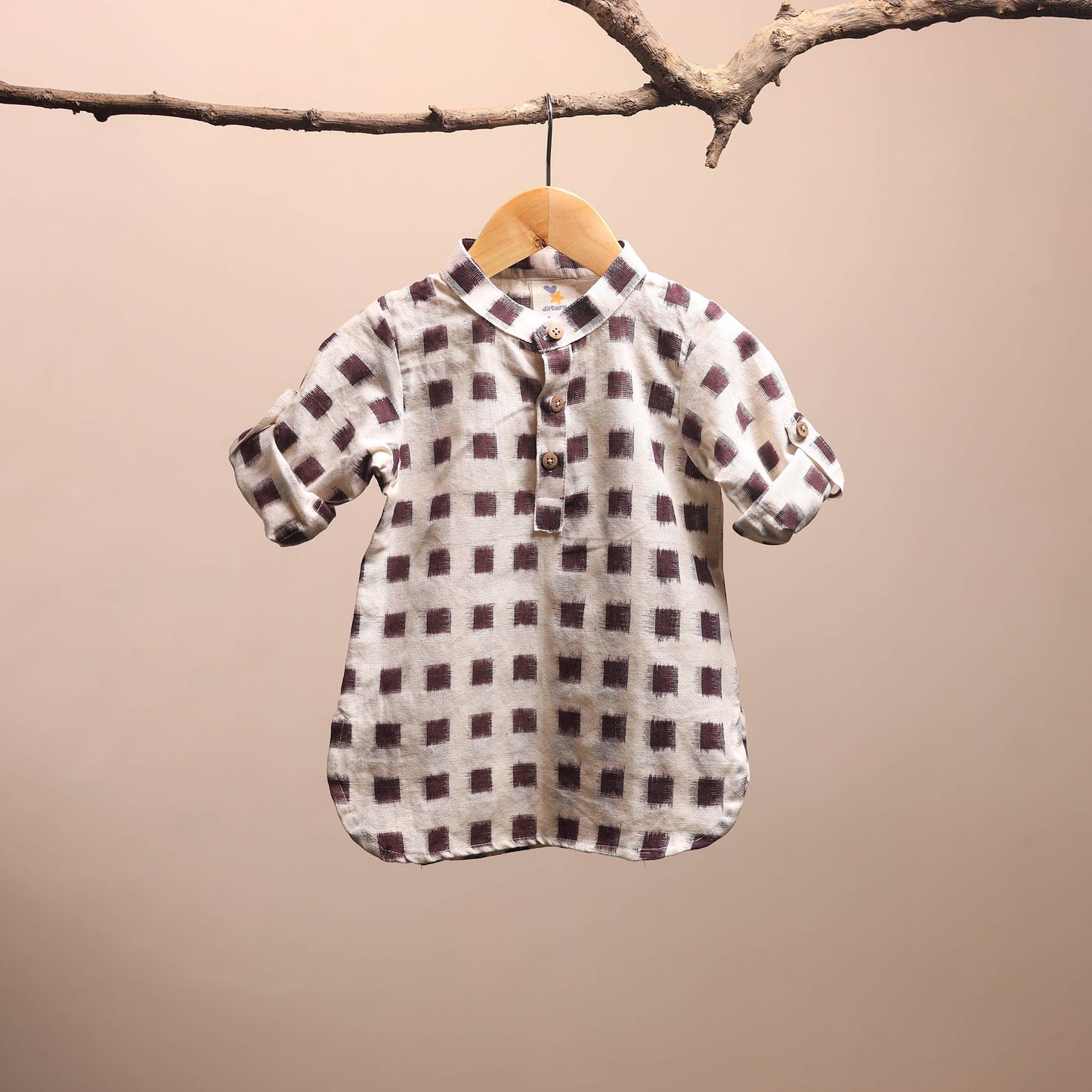 Beige - pochampally ikat cotton kids kurta (6-12 months) 21