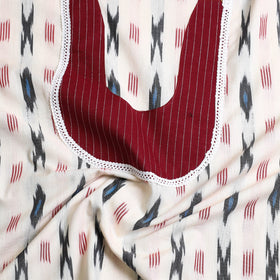 Buy Beige Pochampally Ikat Patchwork Cotton Kurta Material