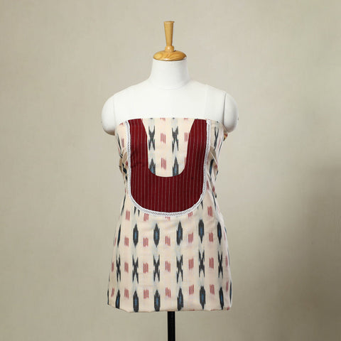 Buy Beige Pochampally Ikat Patchwork Cotton Kurta Material