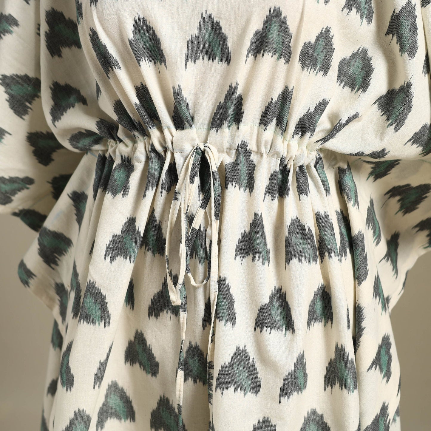 Beige - pochampally ikat weave cotton kaftan (medium) 20