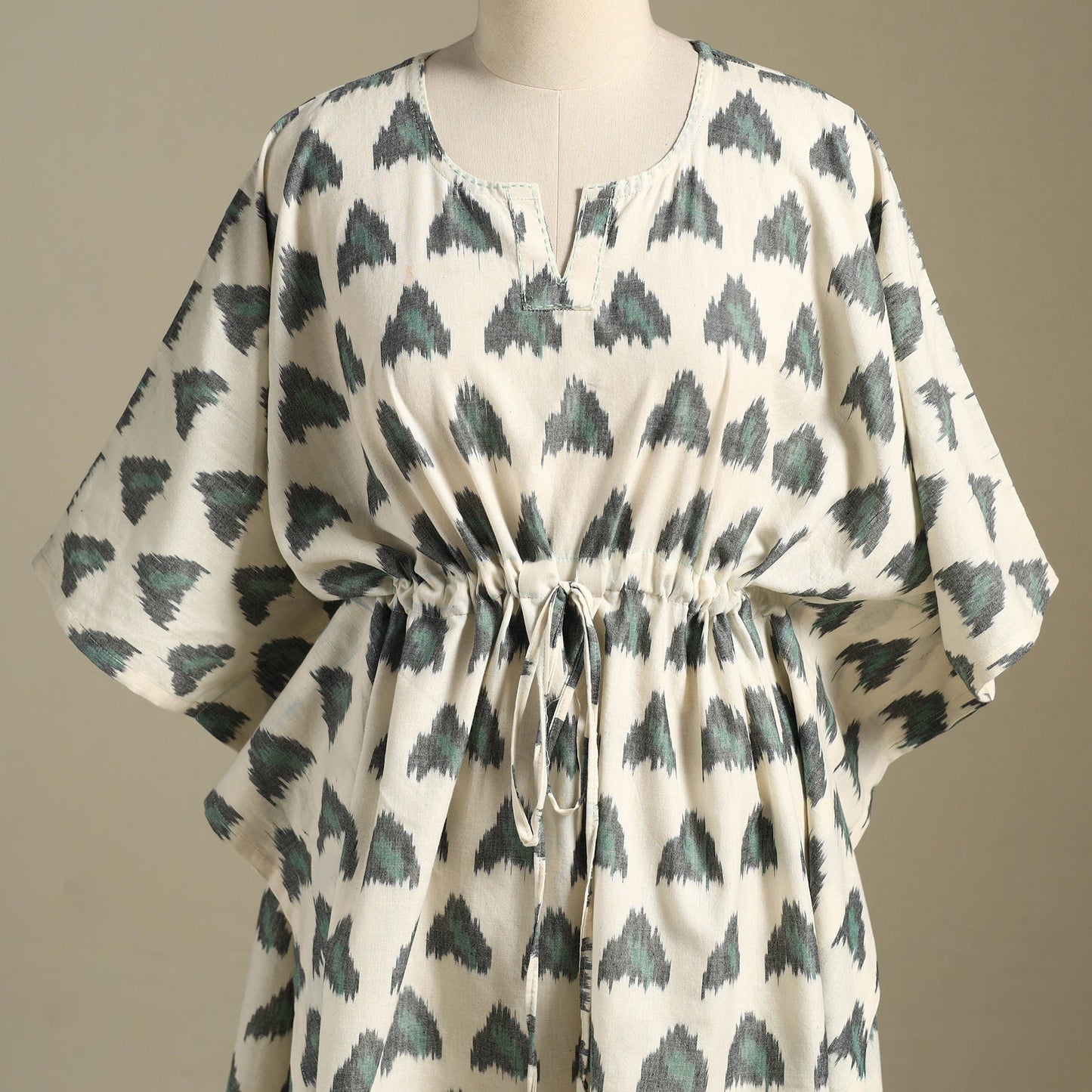 Beige - pochampally ikat weave cotton kaftan (medium) 20