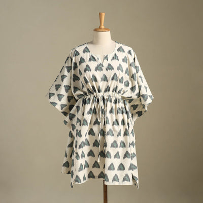 Beige - pochampally ikat weave cotton kaftan (medium) 20