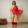Beige Pochampally Ikat Weave Cotton Kurta with Palazzo & Dupatta Set