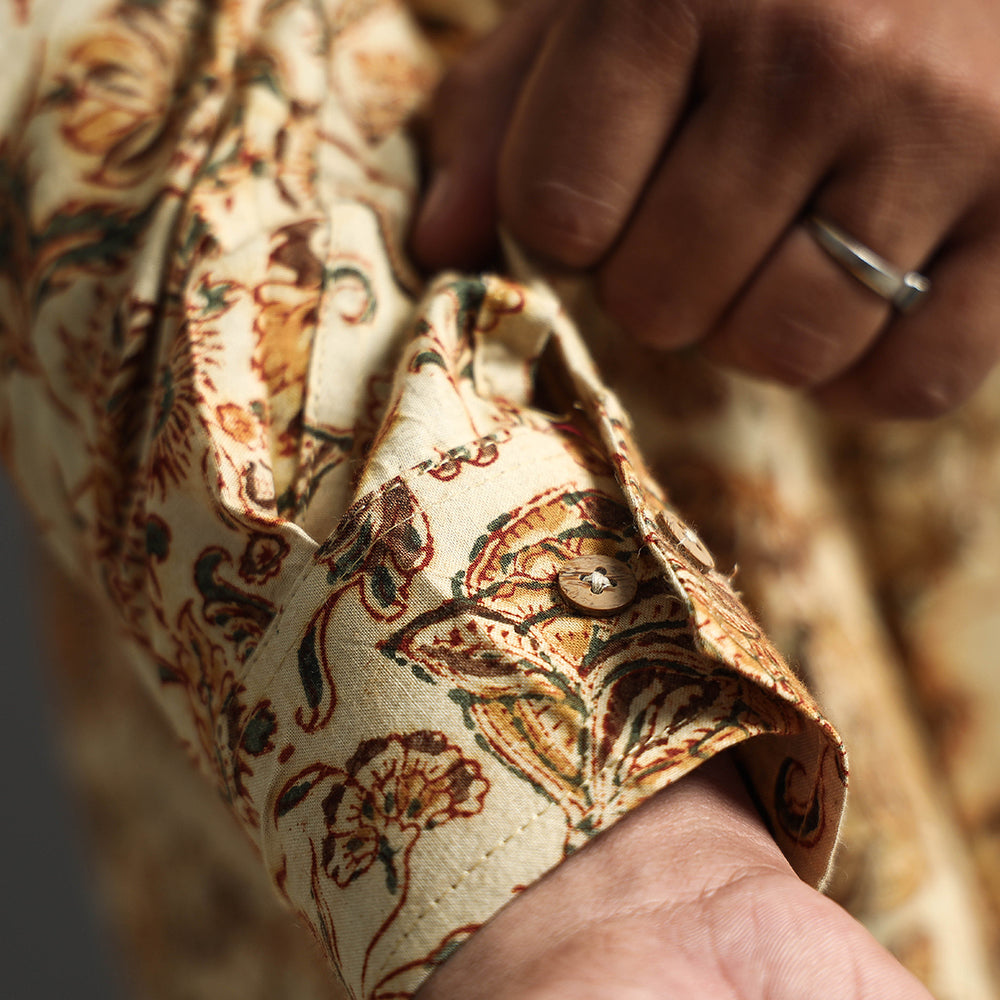  Premium Pedana Kalamkari Block Printed Cotton Men Full Sleeve Shirt Online at iTokri.com