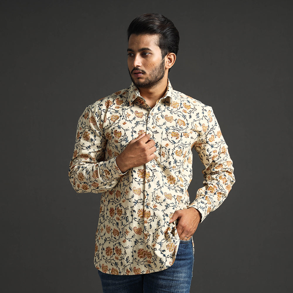  Premium Pedana Kalamkari Block Printed Cotton Men Full Sleeve Shirt 