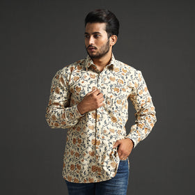  Premium Pedana Kalamkari Block Printed Cotton Men Full Sleeve Shirt 