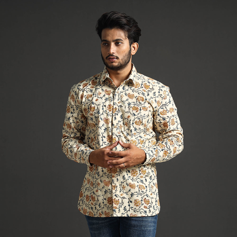  Premium Pedana Kalamkari Block Printed Cotton Men Full Sleeve Shirt 