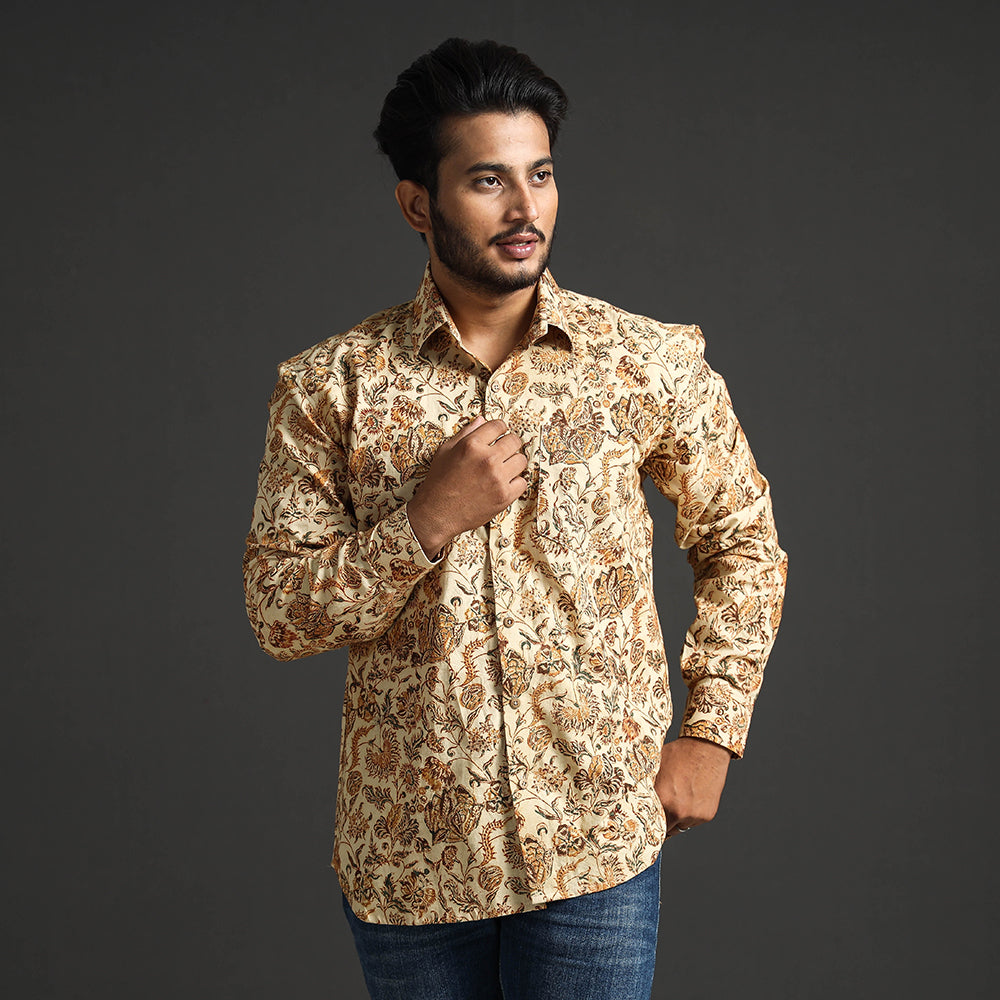  Premium Pedana Kalamkari Block Printed Cotton Men Full Sleeve Shirt Online at iTokri.com