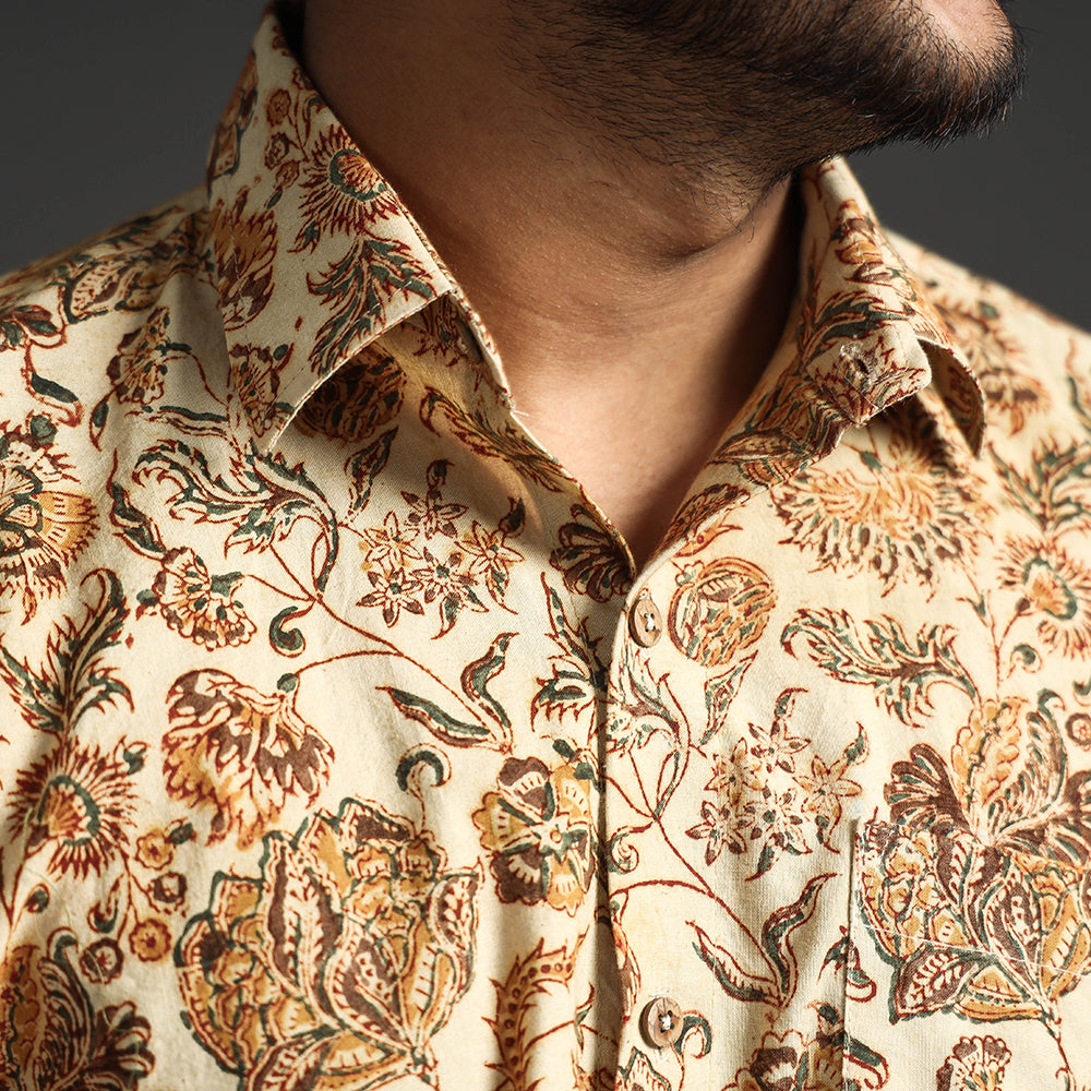  Premium Pedana Kalamkari Block Printed Cotton Men Full Sleeve Shirt Online at iTokri.com