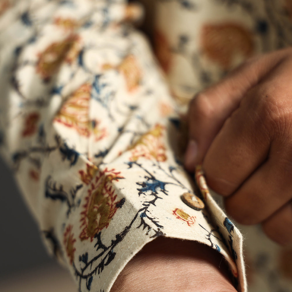  Premium Pedana Kalamkari Block Printed Cotton Men Full Sleeve Shirt 