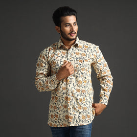  Premium Pedana Kalamkari Block Printed Cotton Men Full Sleeve Shirt 