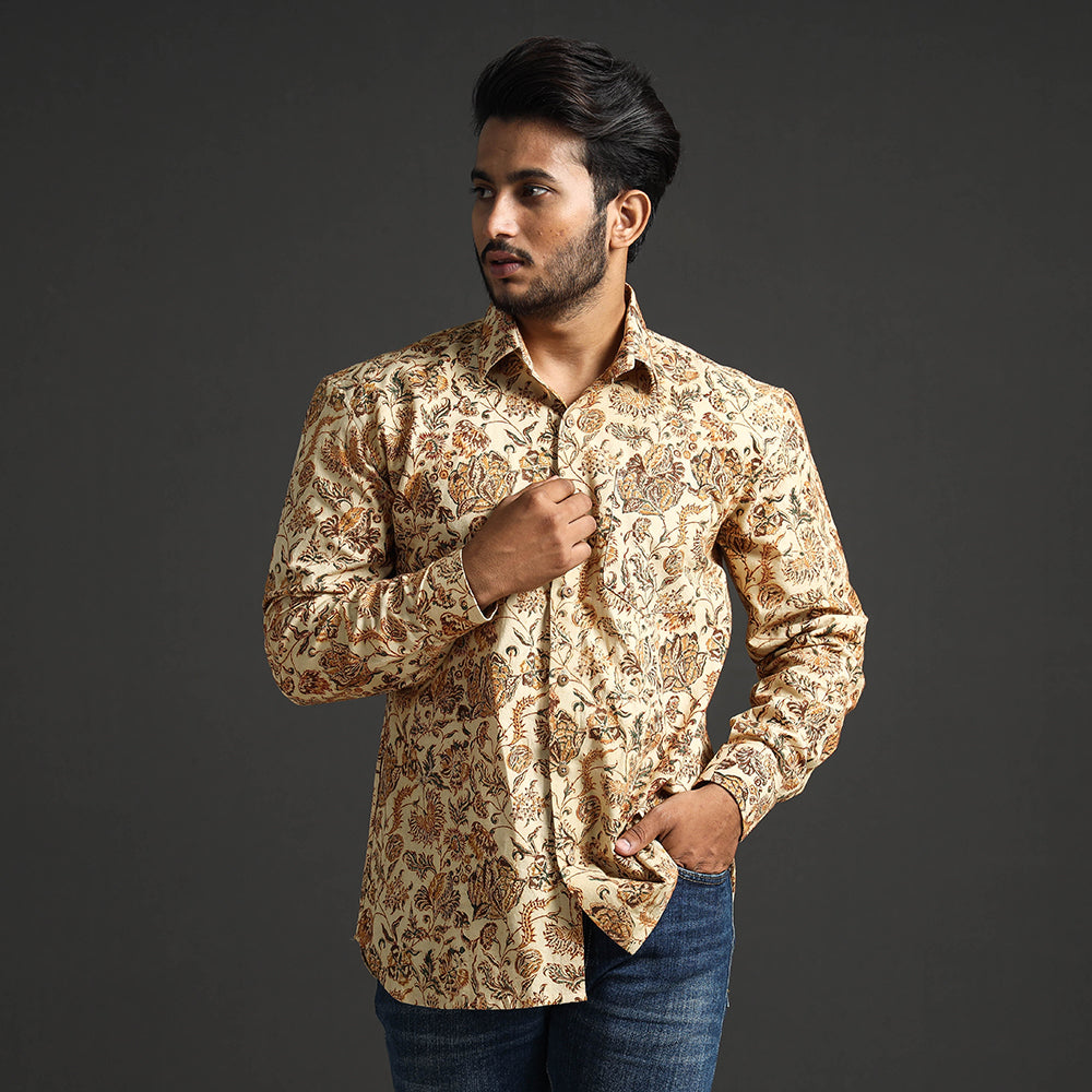  Premium Pedana Kalamkari Block Printed Cotton Men Full Sleeve Shirt Online at iTokri.com