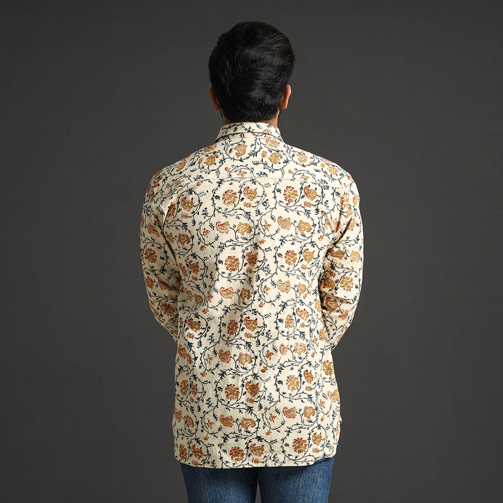  Premium Pedana Kalamkari Block Printed Cotton Men Full Sleeve Shirt 