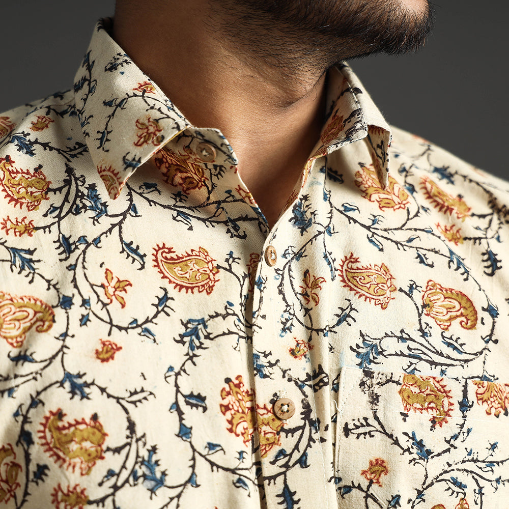  Premium Pedana Kalamkari Block Printed Cotton Men Full Sleeve Shirt 