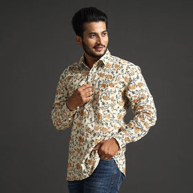  Premium Pedana Kalamkari Block Printed Cotton Men Full Sleeve Shirt 