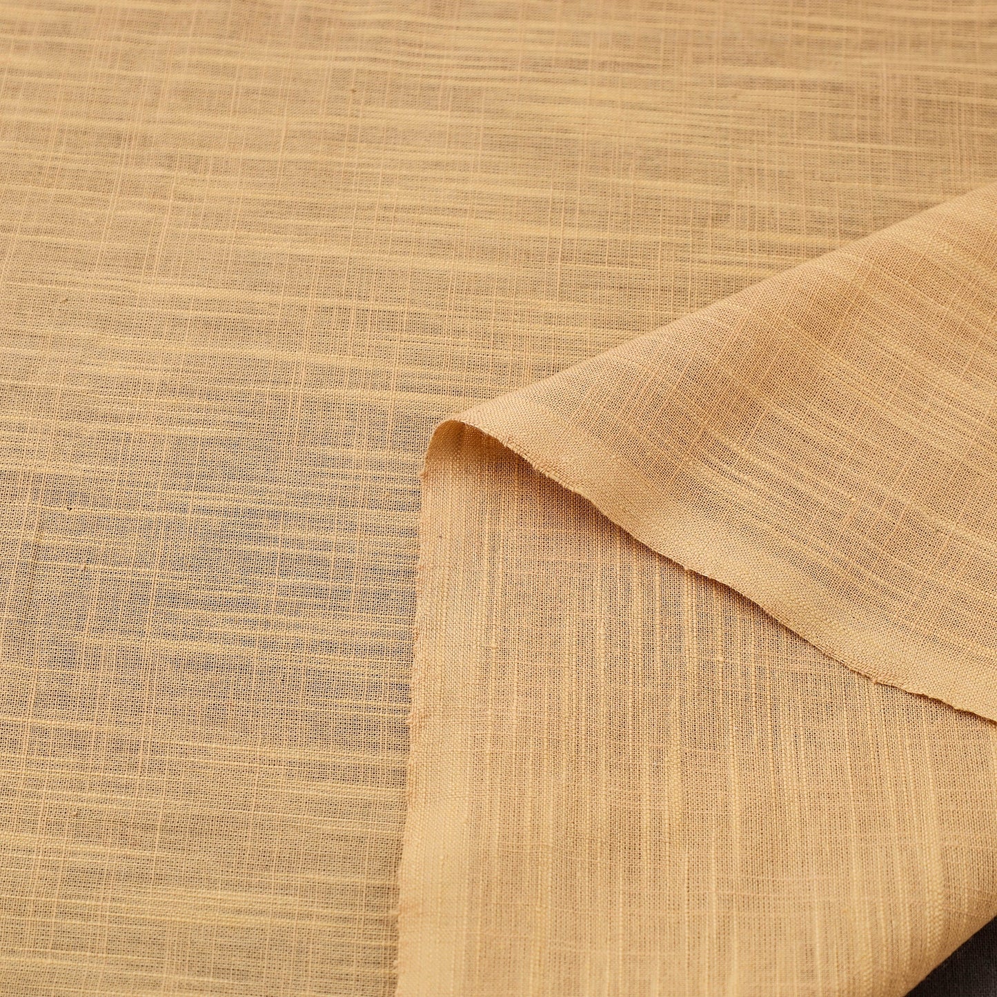 Beige Prewashed Slub Cotton Plain Fabric