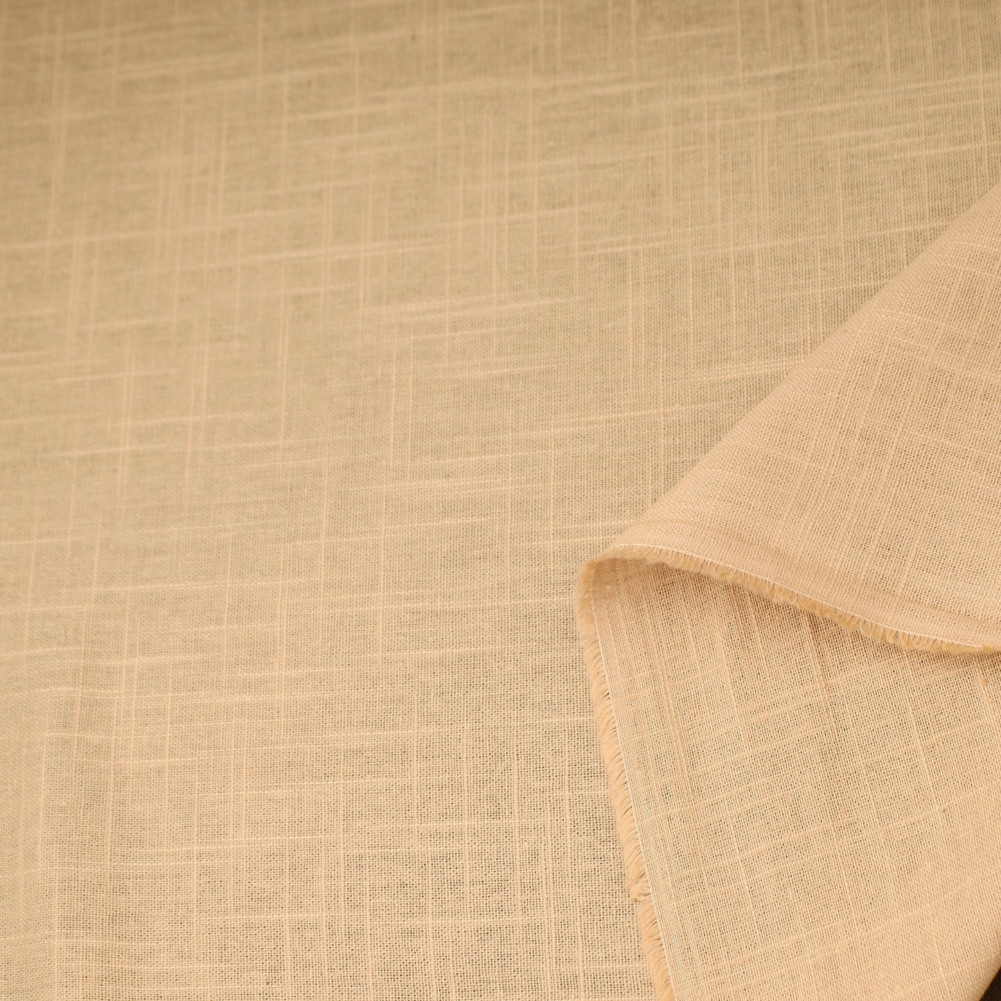 Beige Prewashed Slub Cotton Plain Fabric