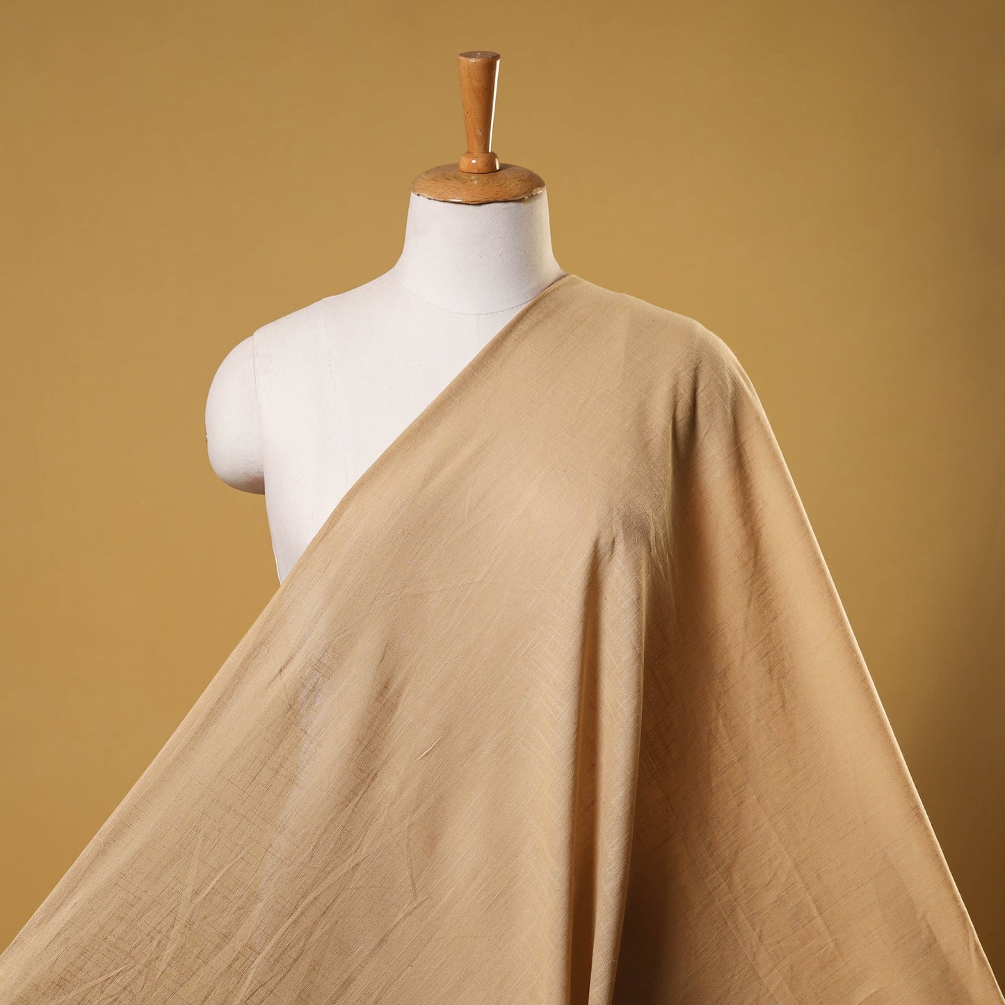 Beige Prewashed Slub Cotton Plain Fabric
