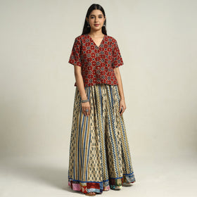  Ajrakh Block Printed 24 Kali Patchwork Cotton Long Skirt 36 Online at iTokri.com