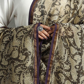 Buy Beige Block Printed Chanderi Silk Sanganeri Dupatta Online