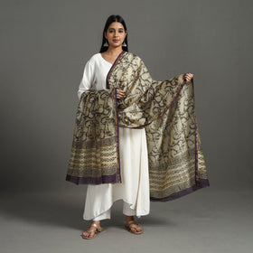 Buy Beige Block Printed Chanderi Silk Sanganeri Dupatta Online