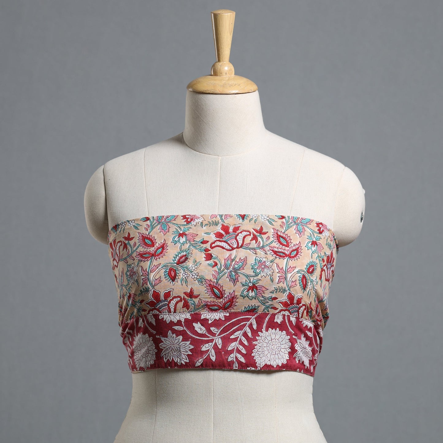Beige - printed cotton blouse piece 57 - handcrafted