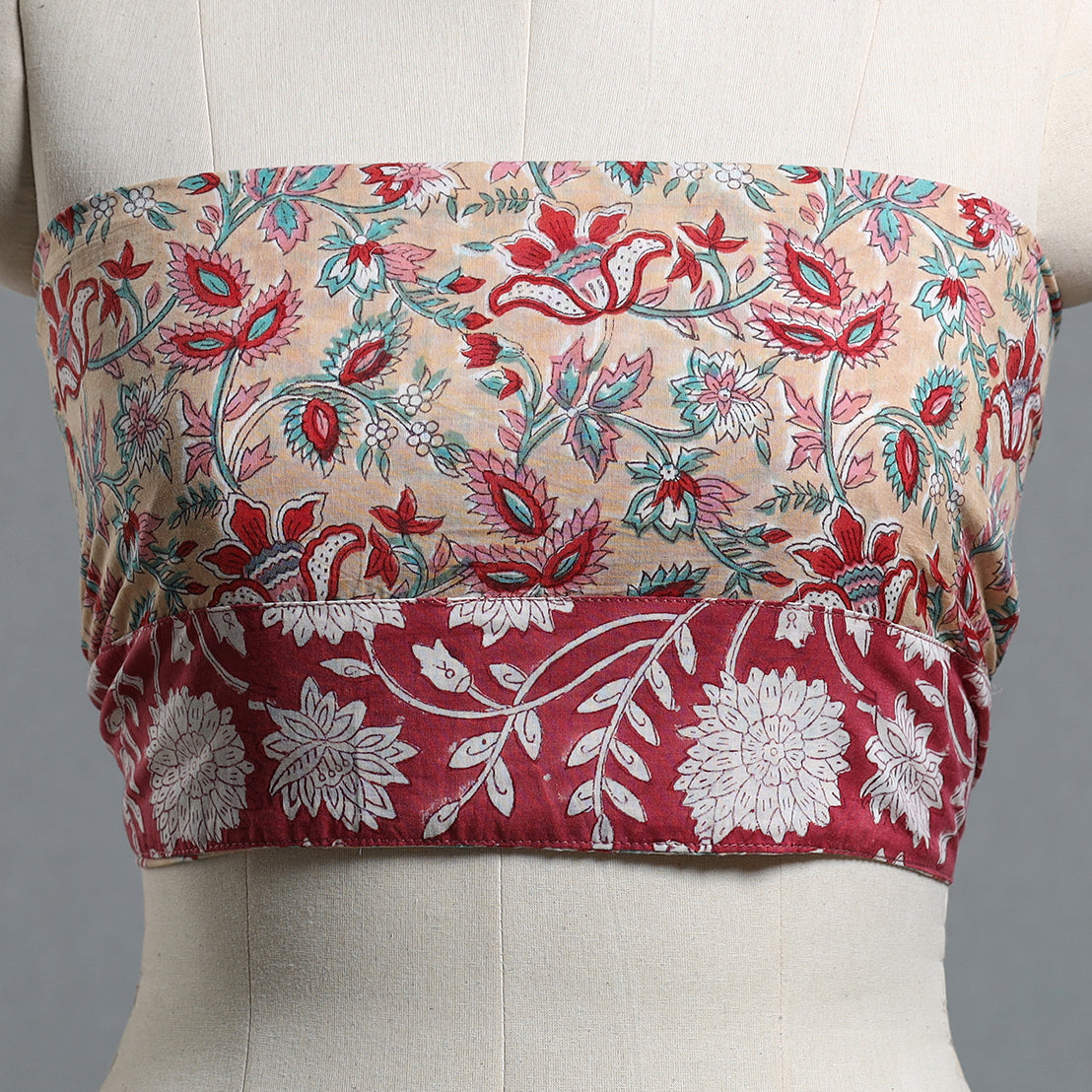 Beige - printed cotton blouse piece 57 - handcrafted