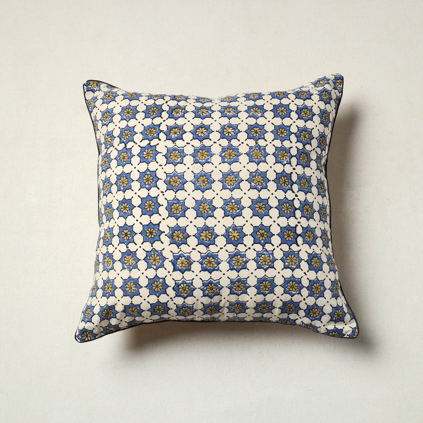 Beige - Block Printed Cotton Ajrakh Cushion Cover (16 x 16 in) 11