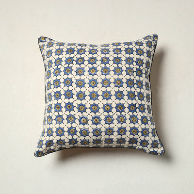 Beige - Block Printed Cotton Ajrakh Cushion Cover (16 x 16 in) 11