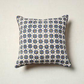 Beige - Block Printed Cotton Ajrakh Cushion Cover (16 x 16 in) 11