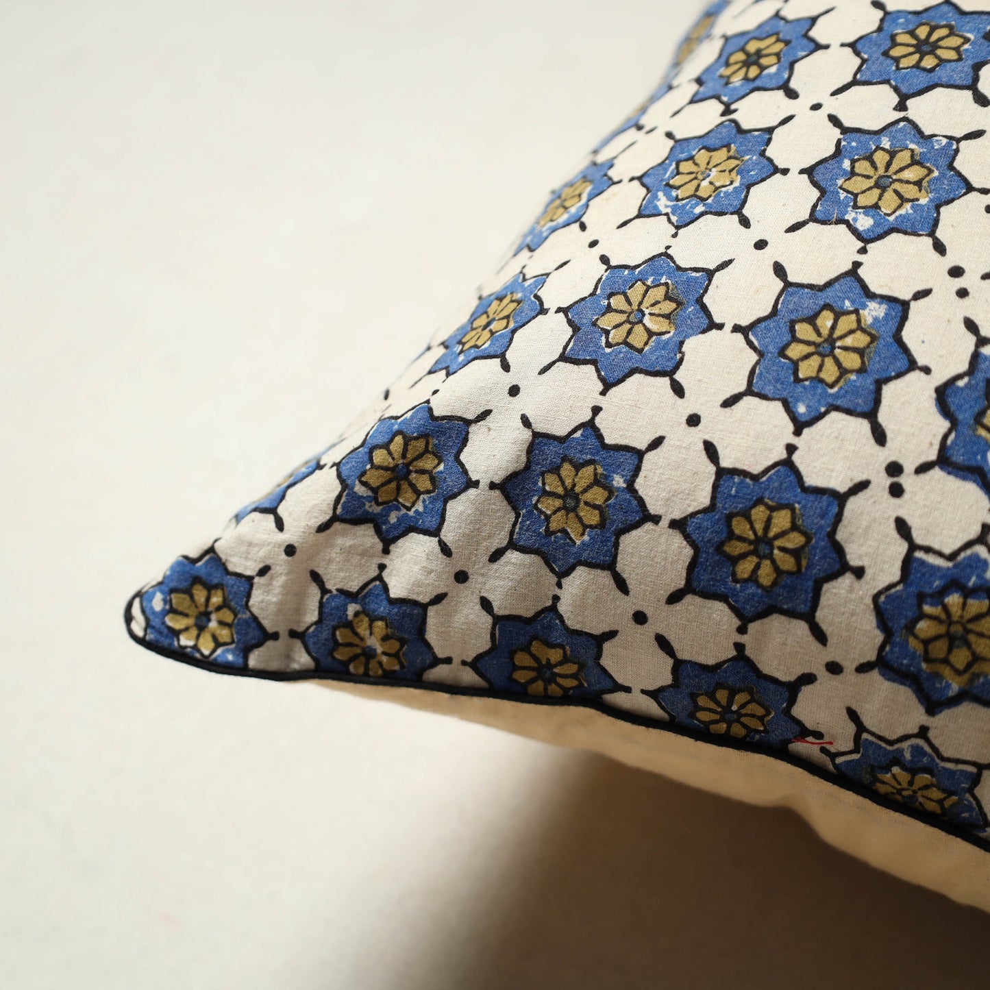 Beige - Block Printed Cotton Ajrakh Cushion Cover (16 x 16 in) 11