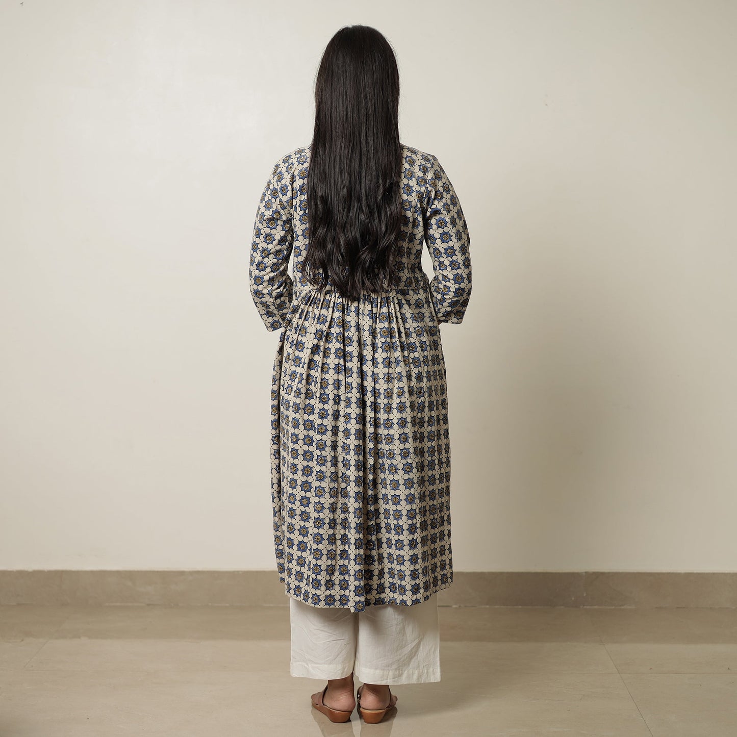  Ajrakh Block Printed Cotton Flared Kurta for Women