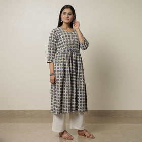  Ajrakh Block Printed Cotton Flared Kurta for Women