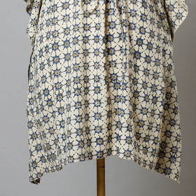Beige - Ajrakh Block Printed Cotton Kaftan with Tie-Up Waist (Medium)
