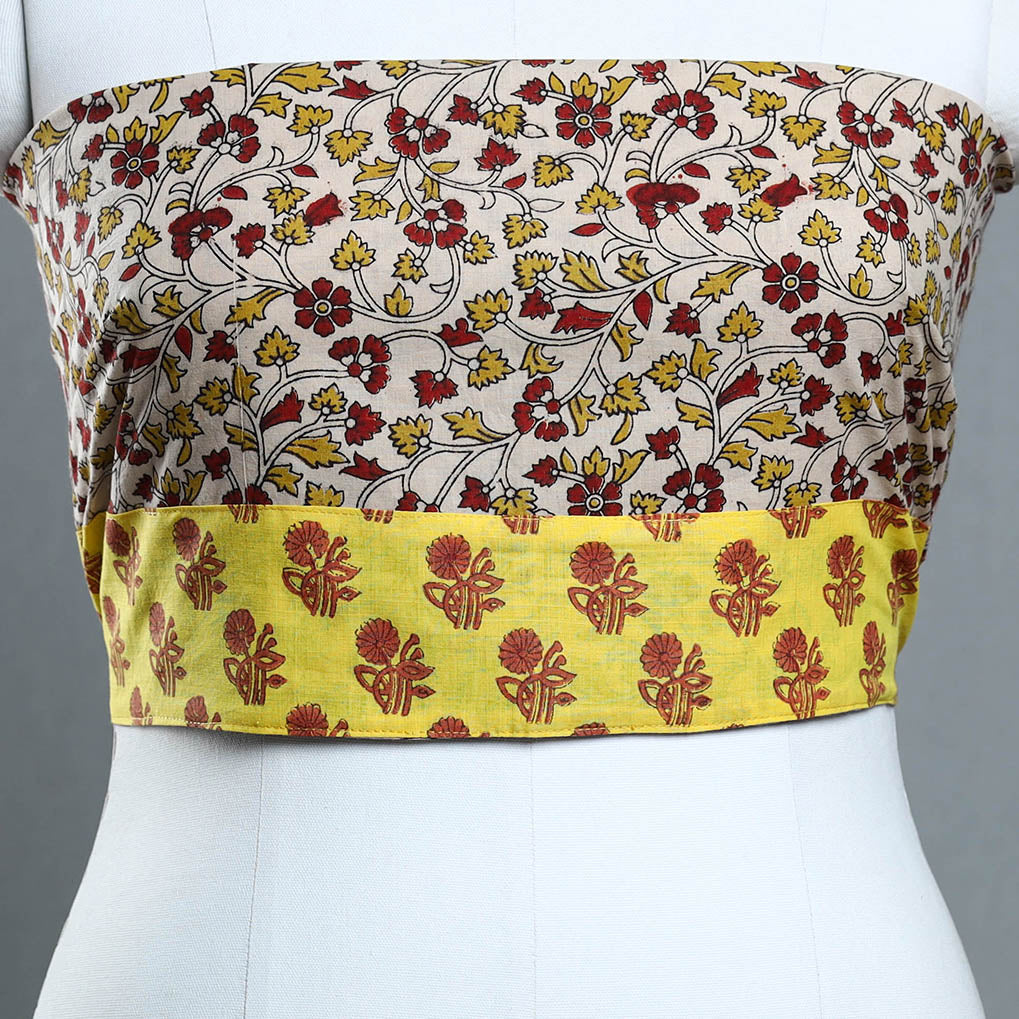 Beige - printed cotton kalamkari blouse piece 22